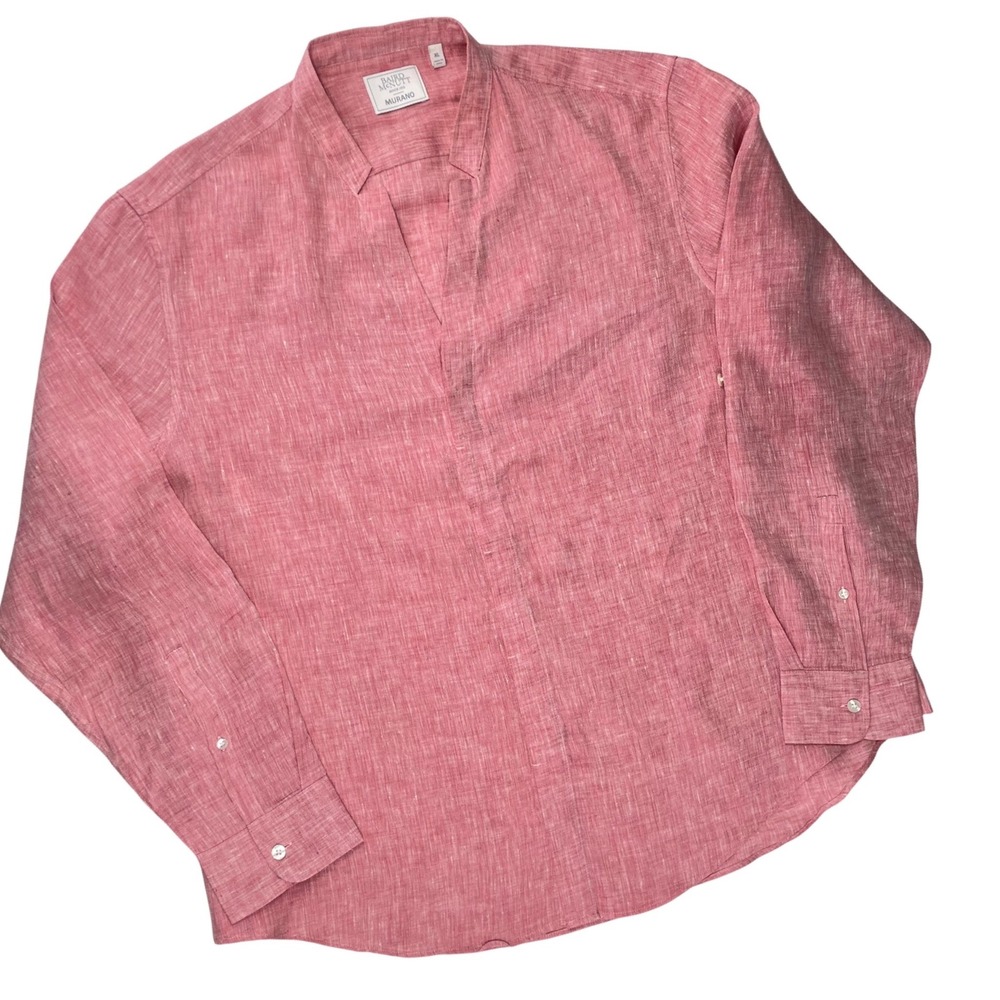 Murano Baird McNutt Irish Linen Shirt Pink Notch Neck Roll Tab Mens XL